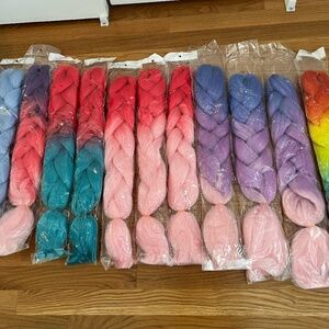 12 Packs, UNOPENED, NEW 24 inch Assorted Multicolor Synthetic Braiding Hair